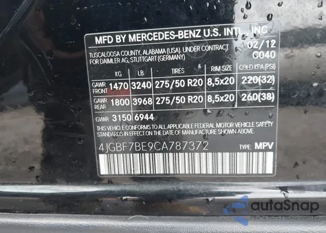2012 Mercedes-Benz Gl 450 4Matic из США, поврежденный, VIN 4JGBF7BE9CA787372